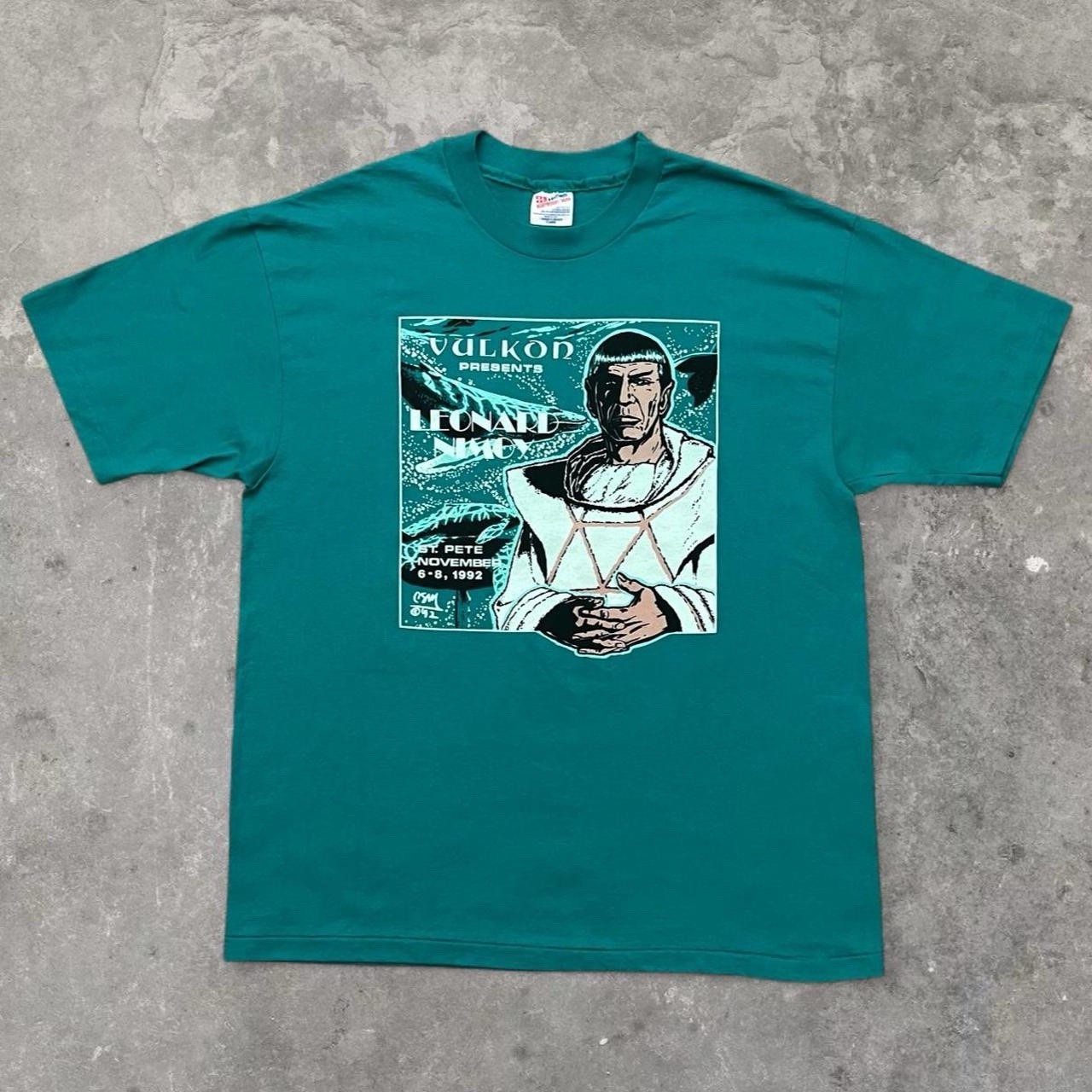 Vtg 90s Star Trek Spock Graphic Teal Tee XL
