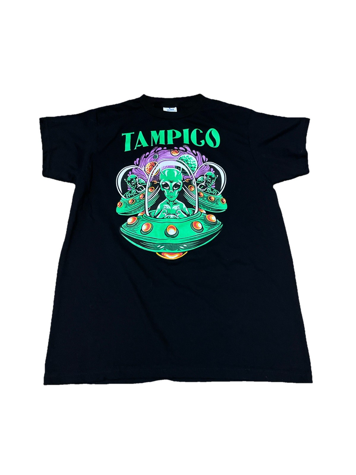 Tampico Mexico Alien Shirt Size Large Neon Green Retro UFO