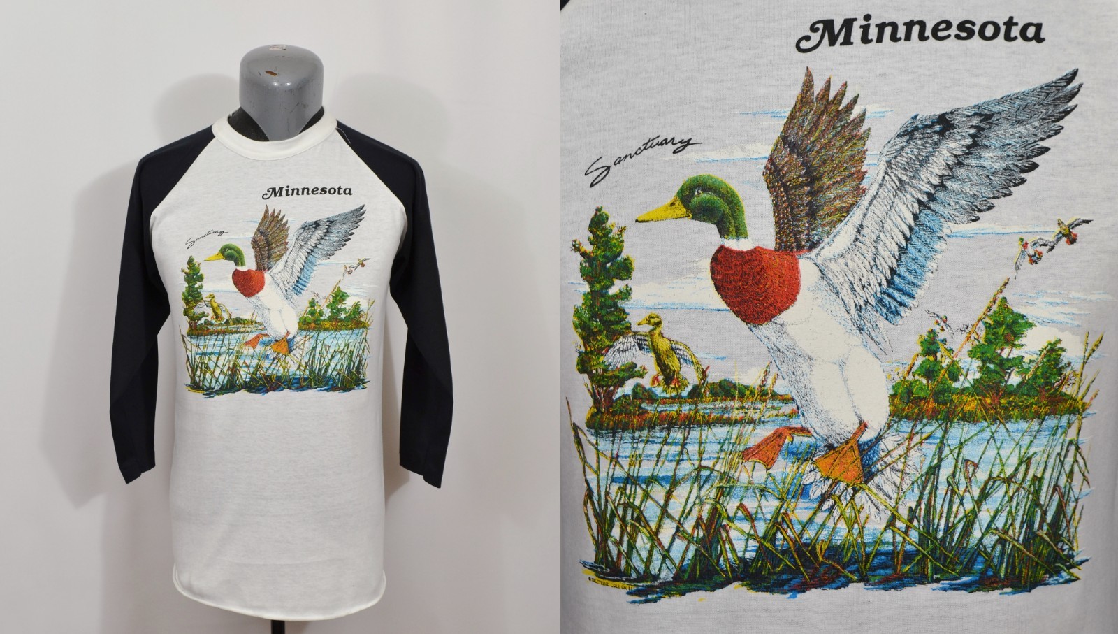 Vintage Minnesota Raglan T-Shirt Duck Sanctuary Nature Wildlife Tourist 1980&rsquo;s