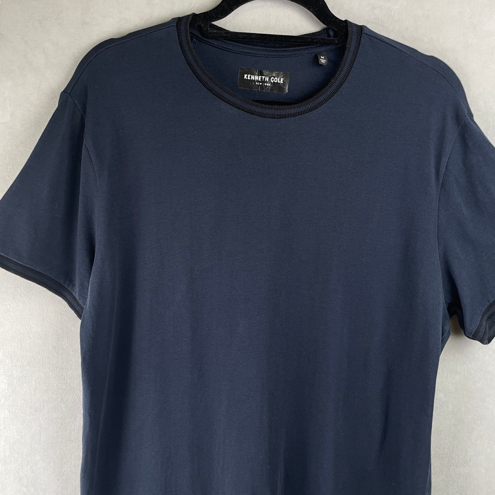 Kenneth Cole New York Men Navy Blue Cotton Stretch Crew Neck Chic T-Shirt Size M