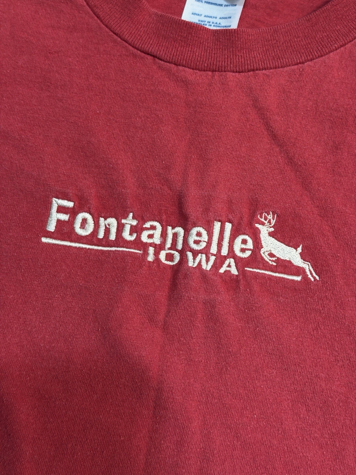 Vintage Y2K 2000s Fontanelle Iowa Deer Buck Hunting Embroidered Red Shirt 2XL