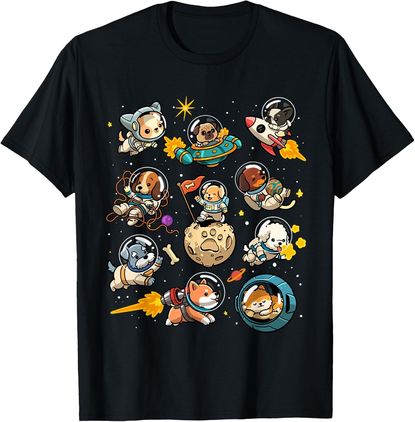 Space Dogs Cute Astronaut Dogs in Space Galaxy Animal Planet T-Shirt