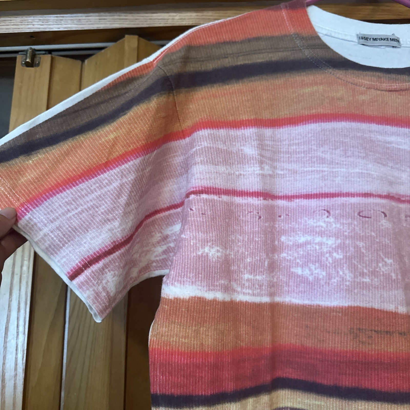 Issey Miyake Men Colorful Striped Ribbed T Shirt Size Large