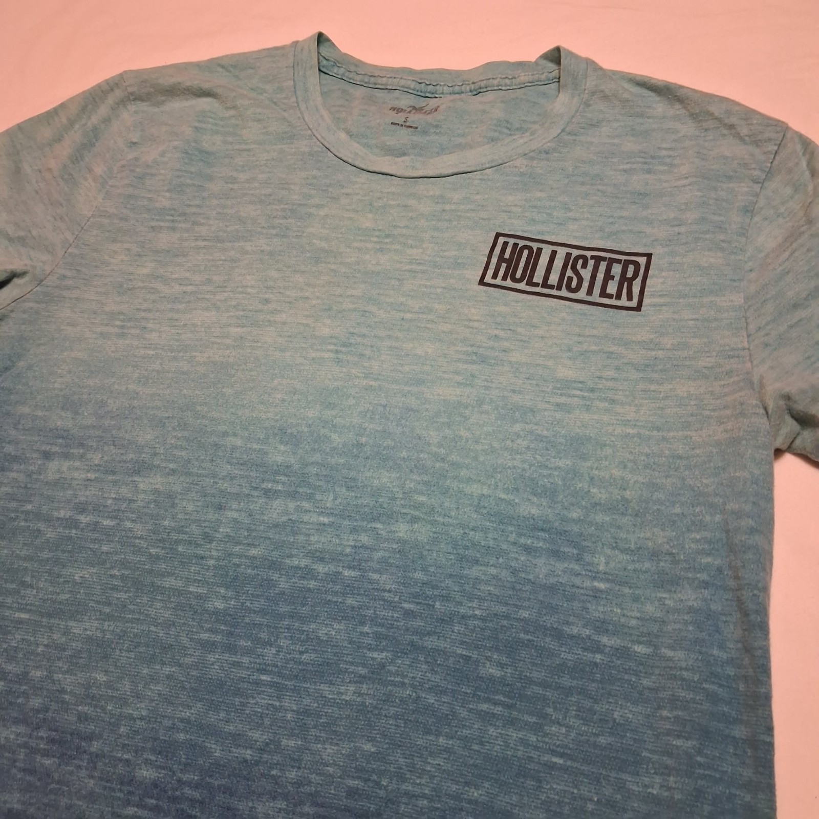 Hollister California Ombré Gradient Logo T-Shirt Men Sz Small Blue Water 2 Sided