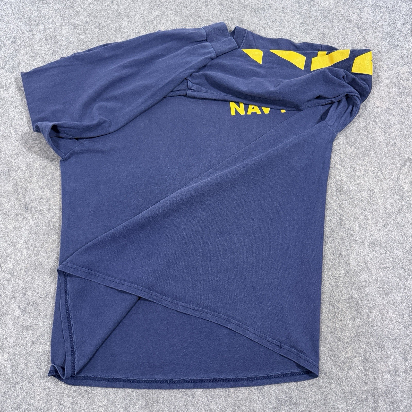 Soffe Vintage Navy Logo Long Sleeve T-Shirt Fits Men&rsquo;s Size Large Blue Yellow
