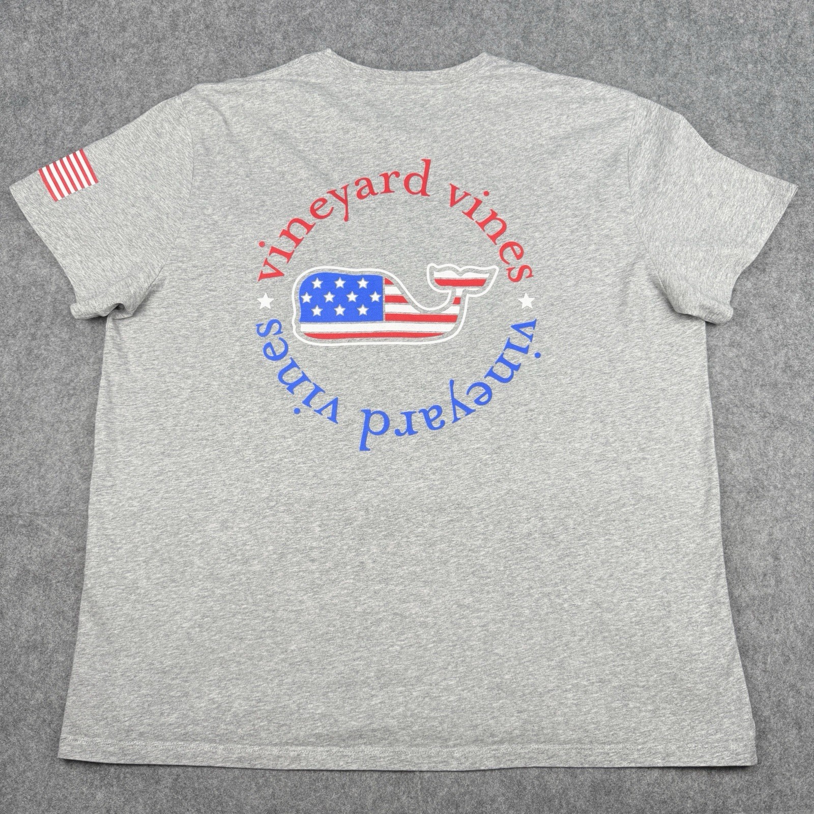 Vineyard Vines Whale Mens Grey Shirt 1XB Patriotic USA Pocket Red White Blue