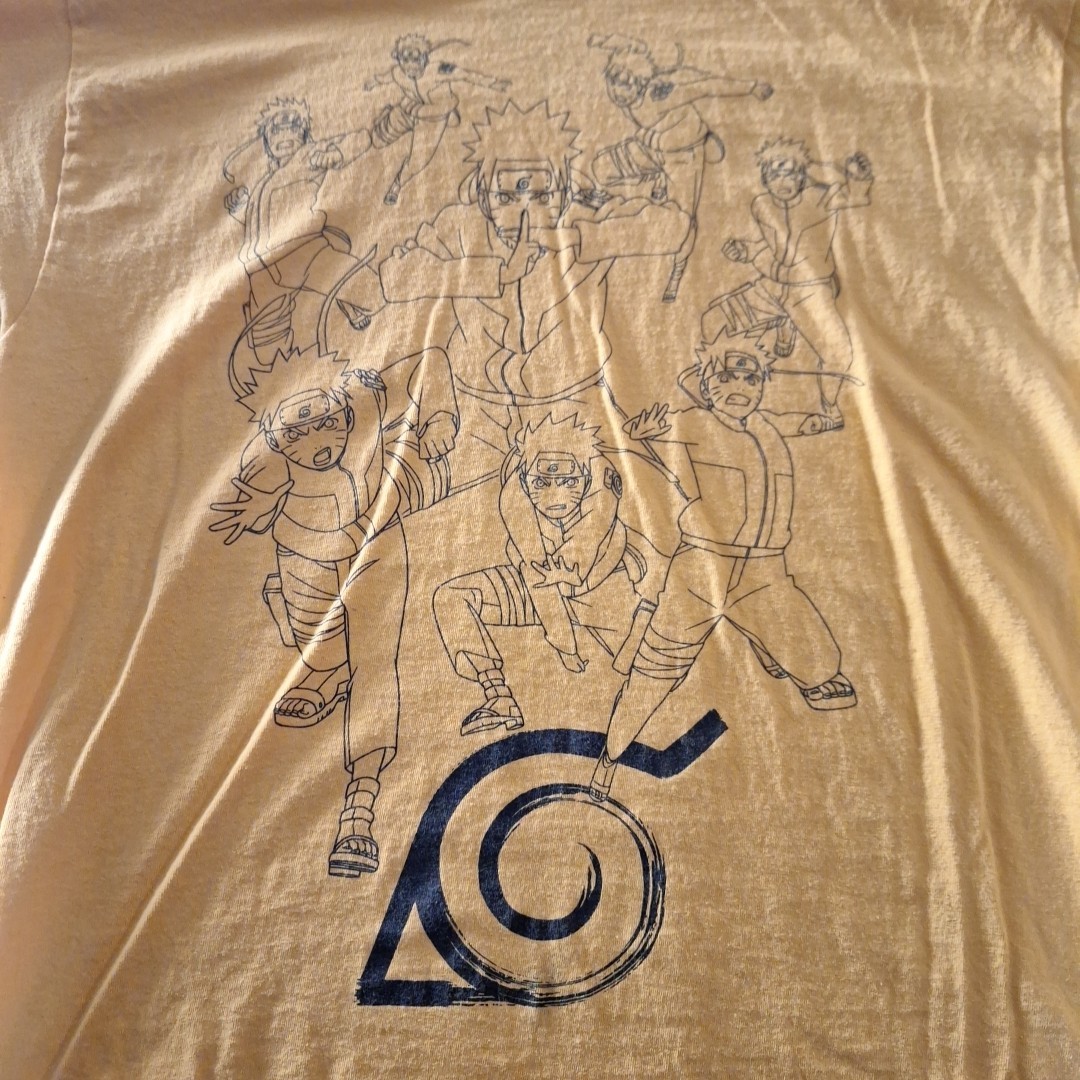 Naruto Shippuden T-Shirt Gold Naruto Uzumaki Anime Tee Size Large Cotton Yellow