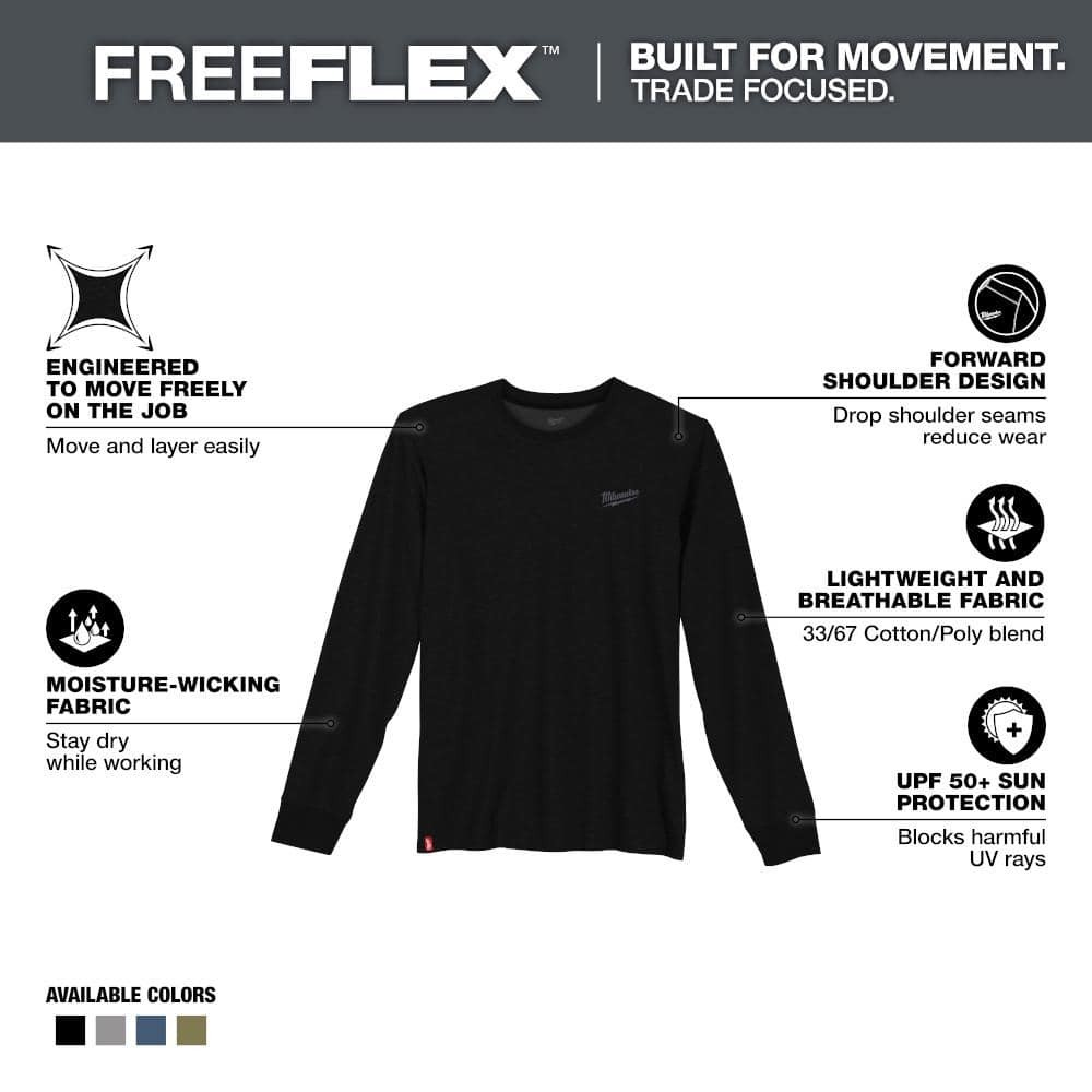 Milwaukee Men&rsquo;s X-Large Black Cotton/Polyester Long-Sleeve Hybrid Work T-Shirt