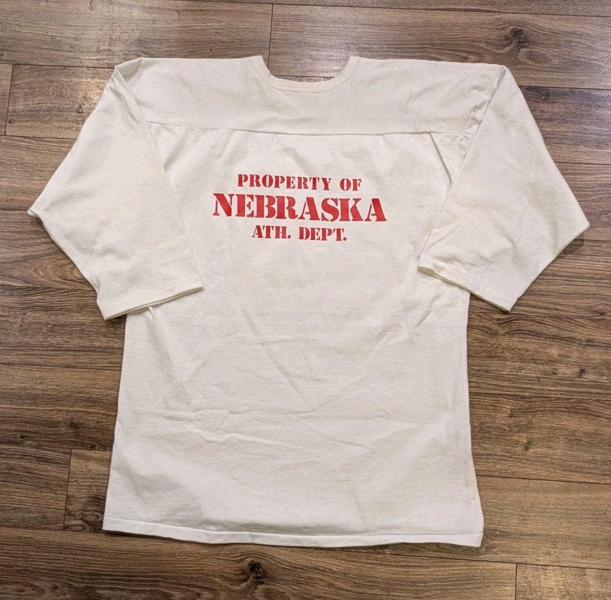 VTG 80s Nebraska Huskers Football Shirt Mens USA Made White 3/4 Sleeve XL Read!