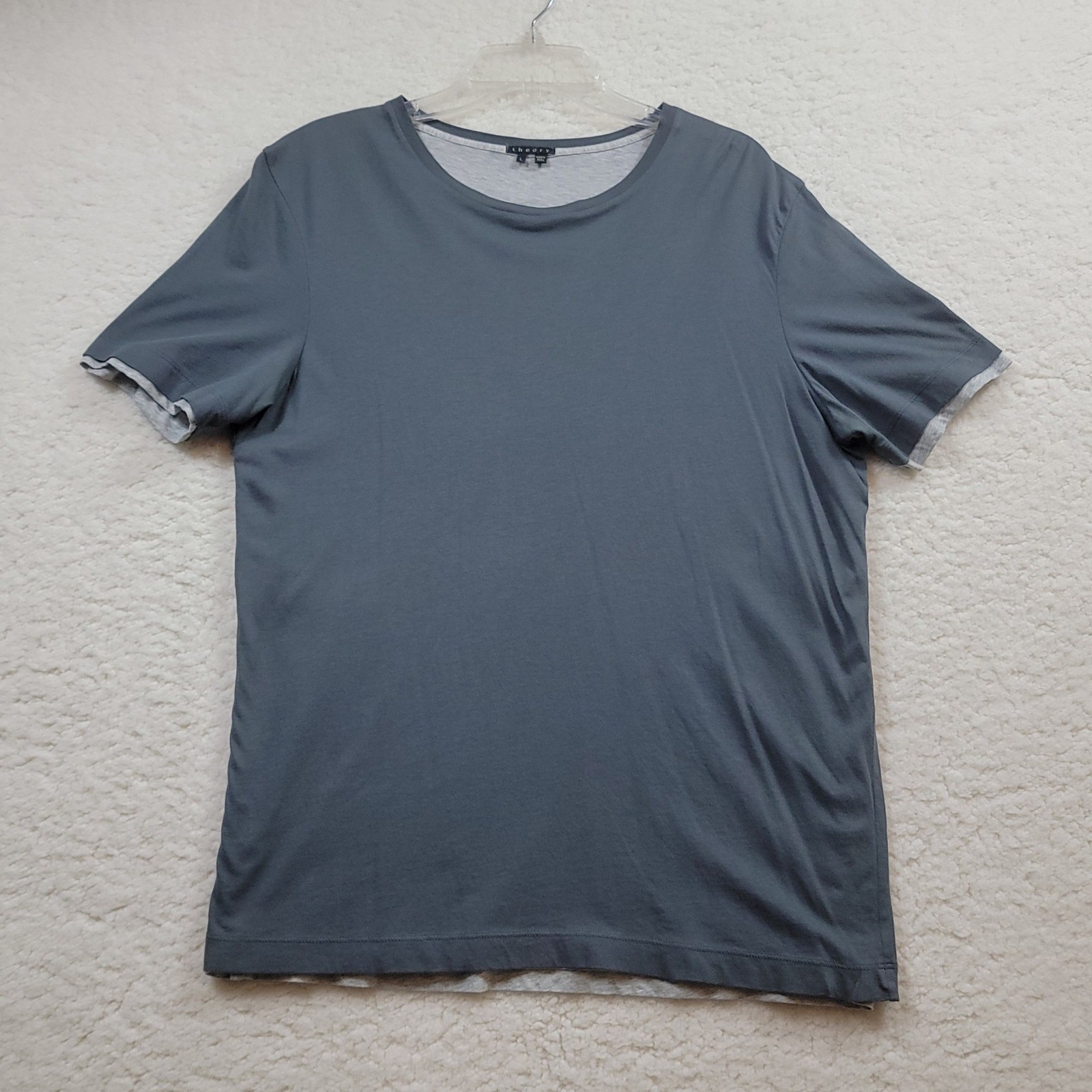 Theory T-Shirt Mens Large Grey Double Layered Cotton Crewneck Short Sleeve