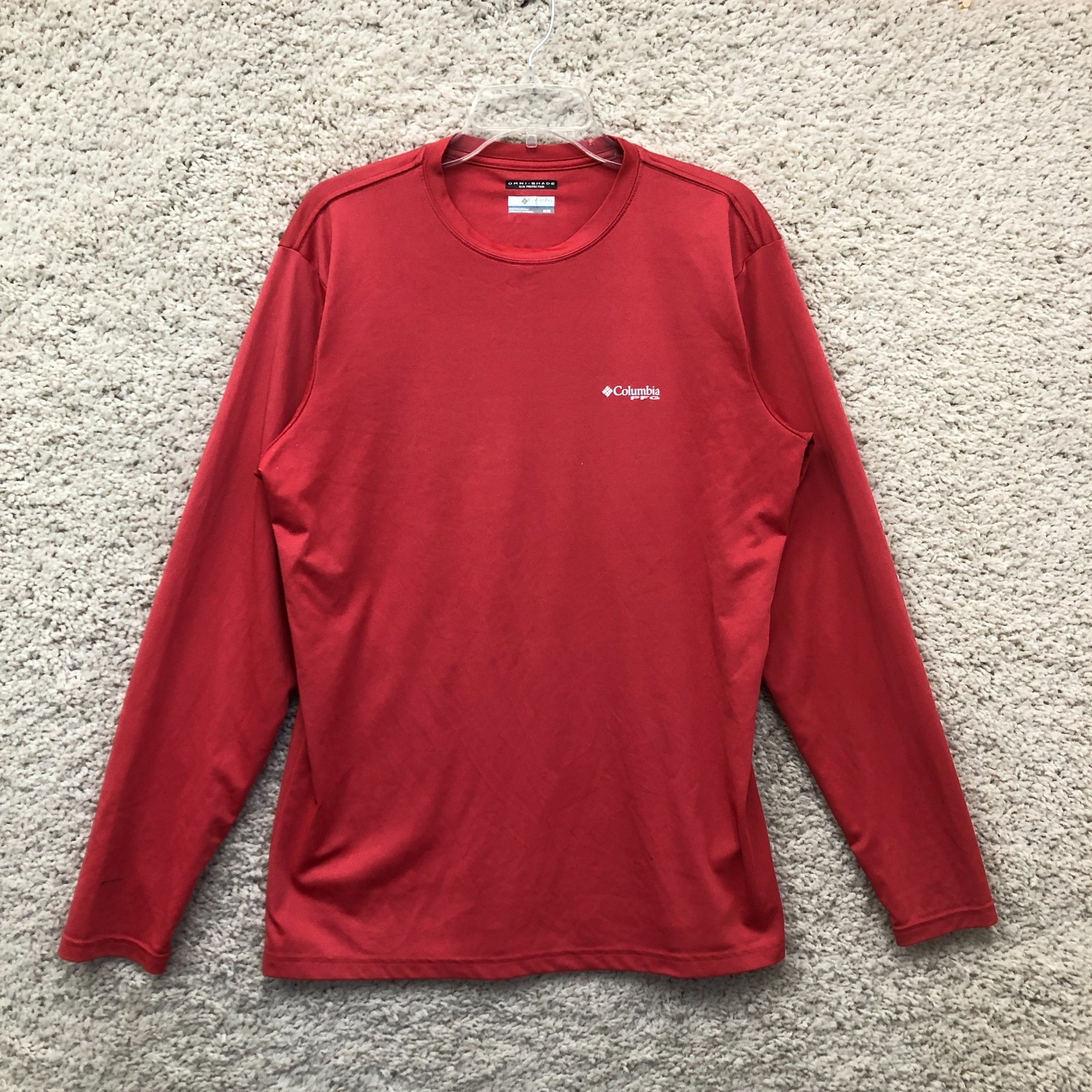 Columbia PFG Shirt Medium Red Long Sleeve Performance Fishing Sun Guard Casual