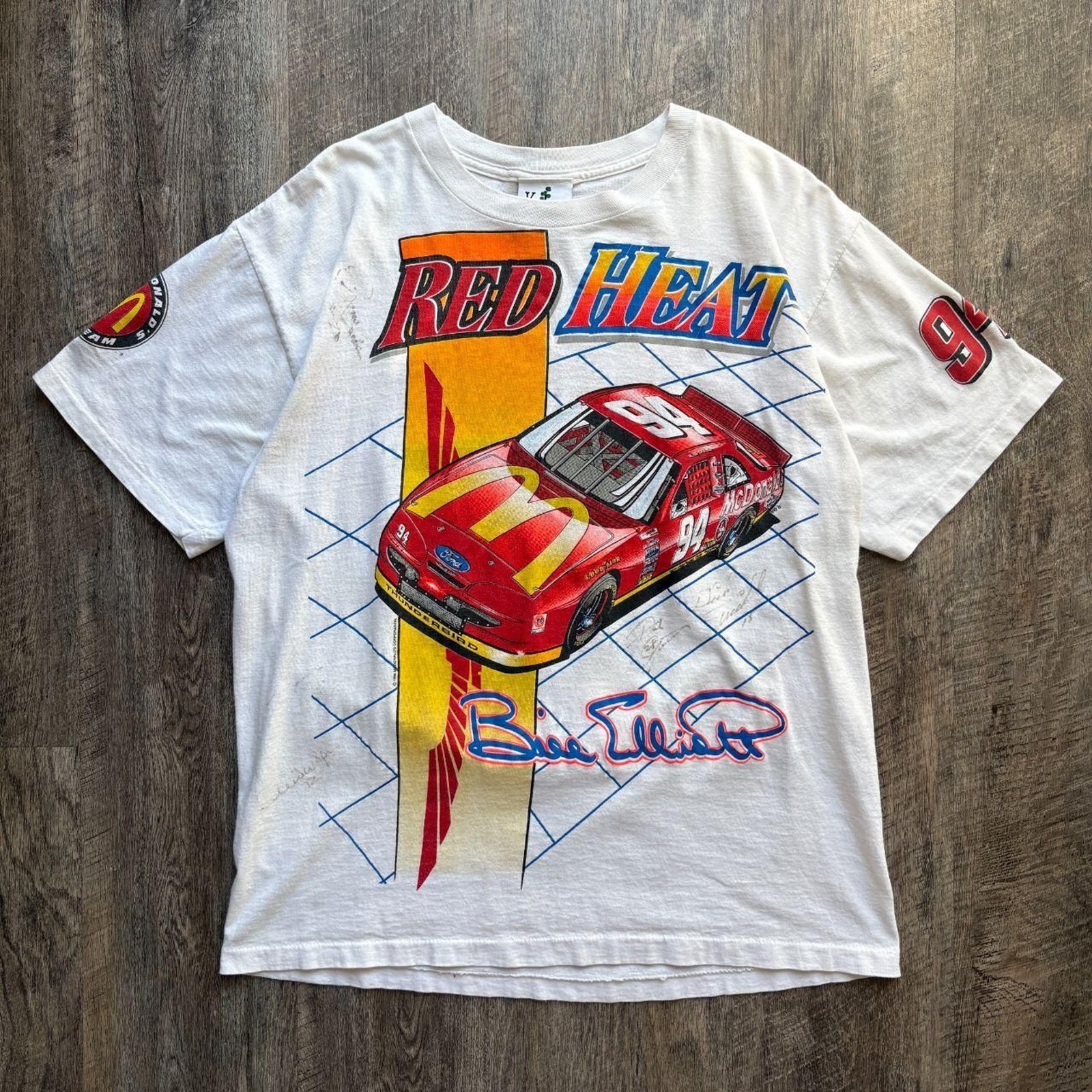 Vintage 1995 White McDonald&rsquo;s NASCAR Bill Elliott Racing AOP Tee