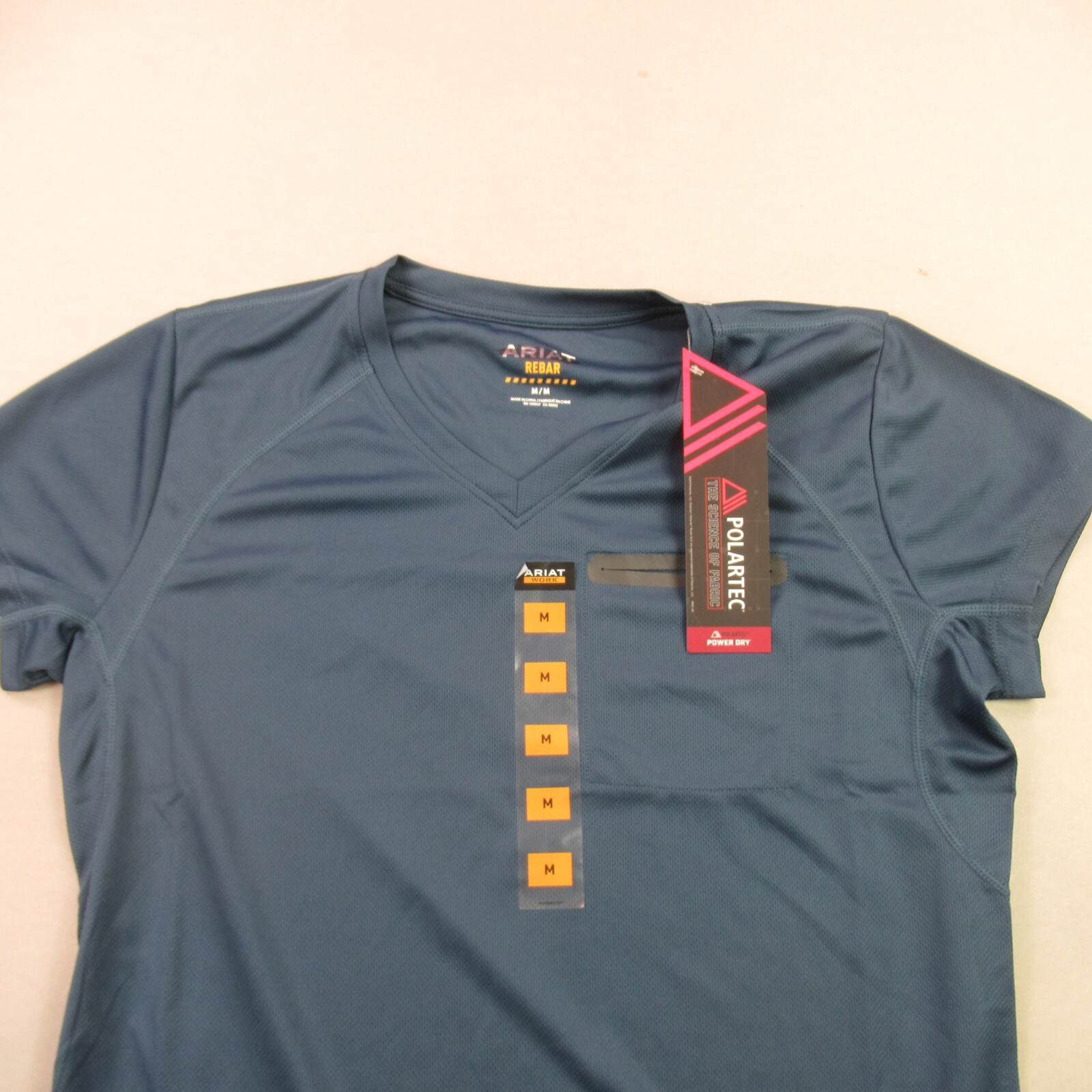 Ariat Shirt Mens Medium Short Sleeve V Neck Outdoors Lightweight Rebar Blue