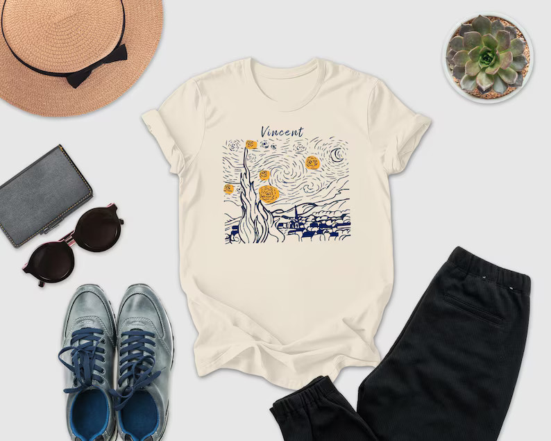 Starry Night Art Comfort Tee Masterpiece Painting Classic Soft