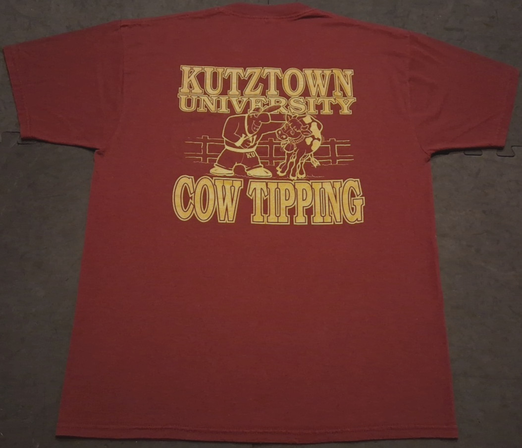 Vtg XL Jerzees Kutztown University Cow Tipping Back Graphic Collegiate T Shirt