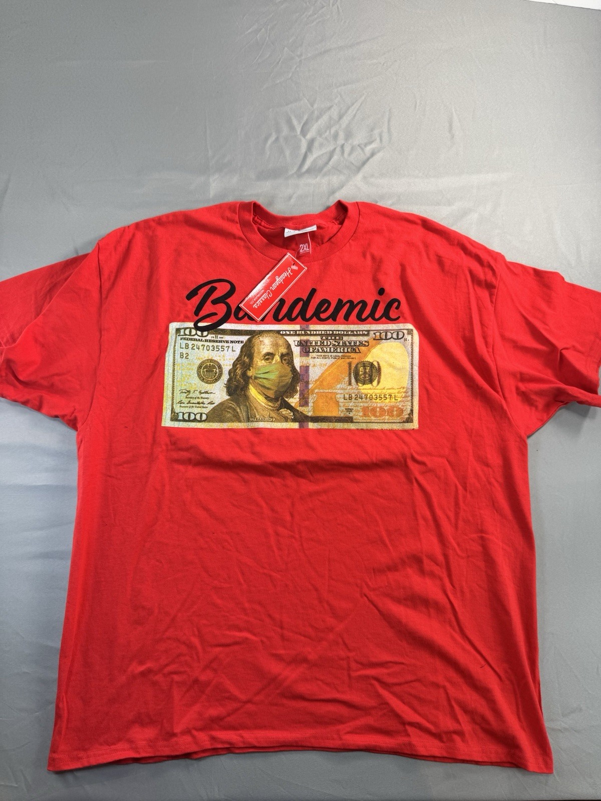 Headgear Classics Men’s T-Shirt Bandemic 100 Dollar Bill Size 2XL Red Tee NEW