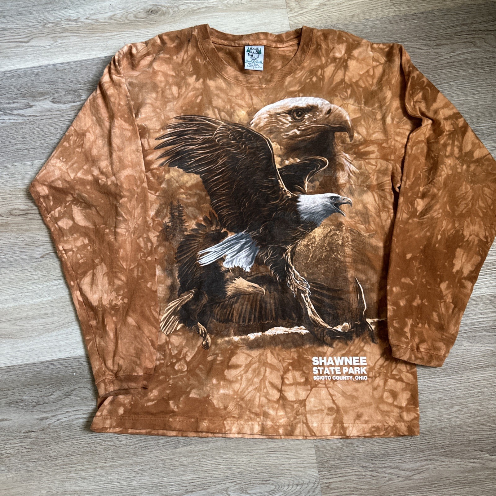 Vintage 90s Y2K Bald Eagle Tie Dye Long Sleeve Shawnee State Park Ohio Nature
