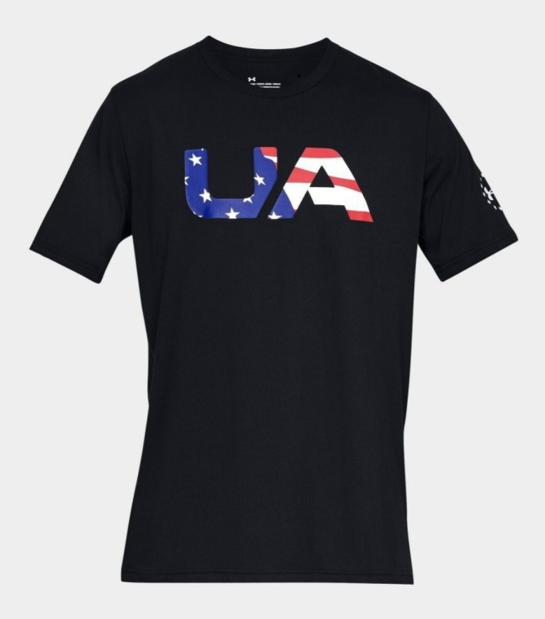 Under Armour Freedom USA Flag T-Shirt Black UA Big logo star stripes 1333352