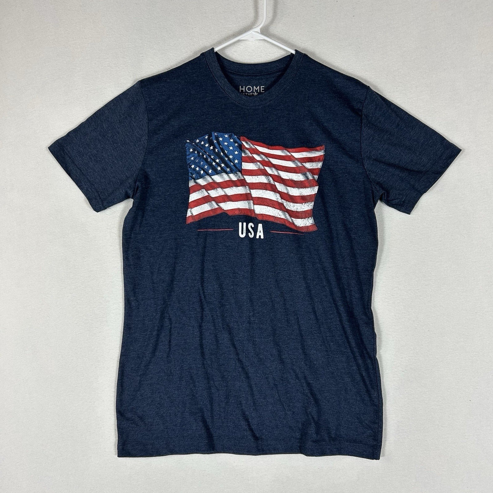 Home Of The Brave American Flag T-Shirt Men&rsquo;s Medium Blue Graphic Tee Casual Top