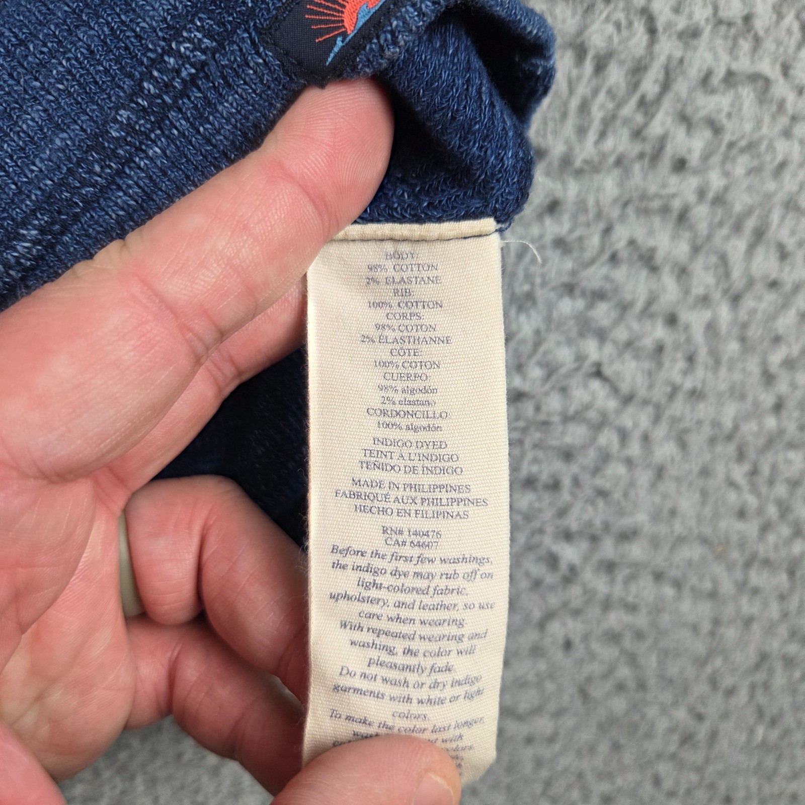 Faherty Henley T Shirt Mens Medium Indigo Dyed Button Long Sleeve Cotton