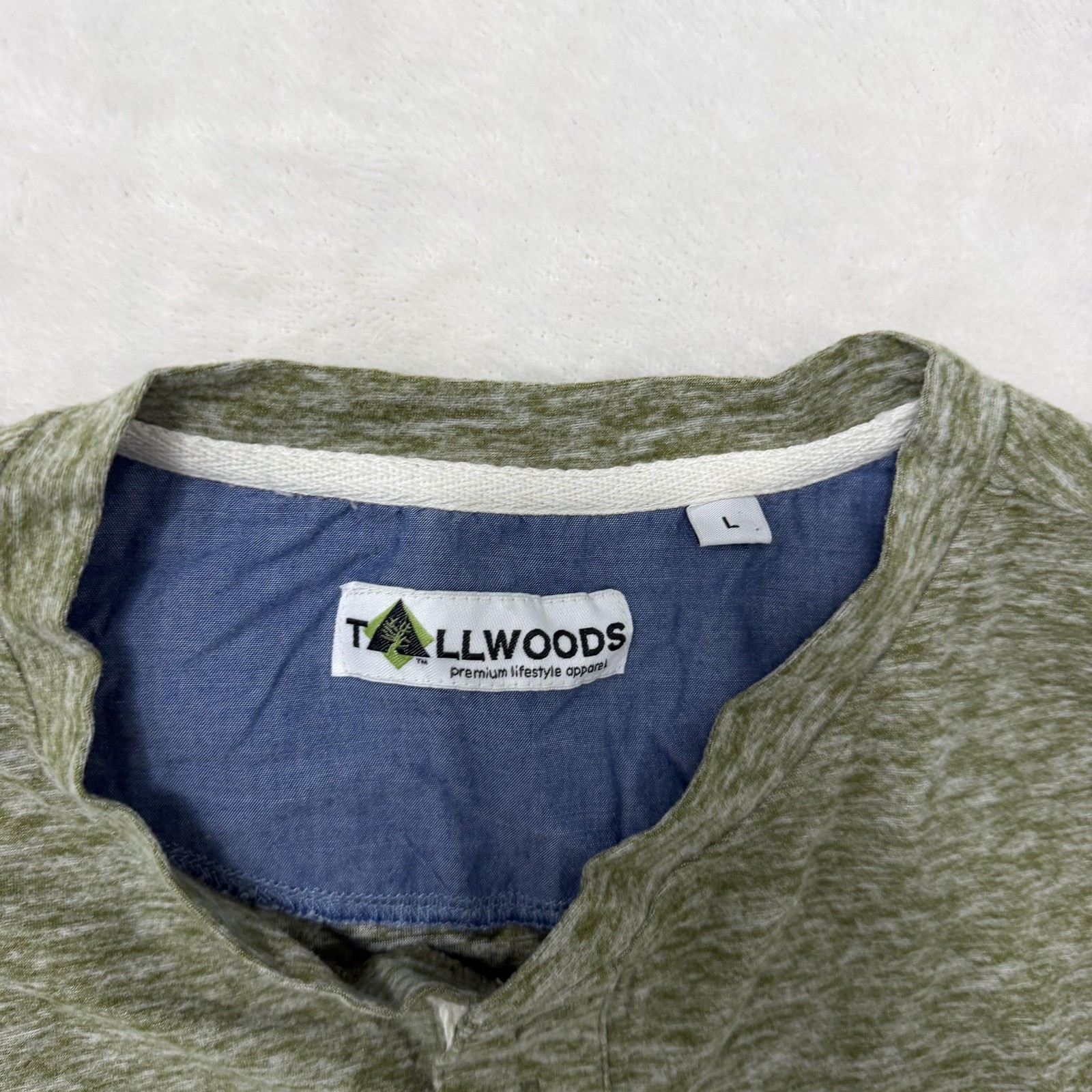 Tallwoods Henley Shirt Mens Large Green Long Sleeve Pocket Lightweight Tee
