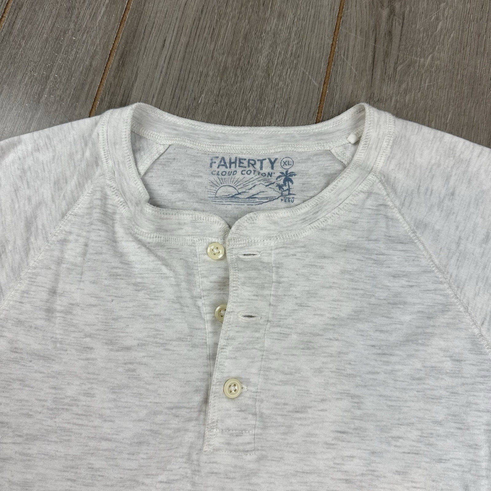 Faherty Cloud Cotton Henley Shirt Men XL White Gray Ivory Pima Cotton Modal Flaw