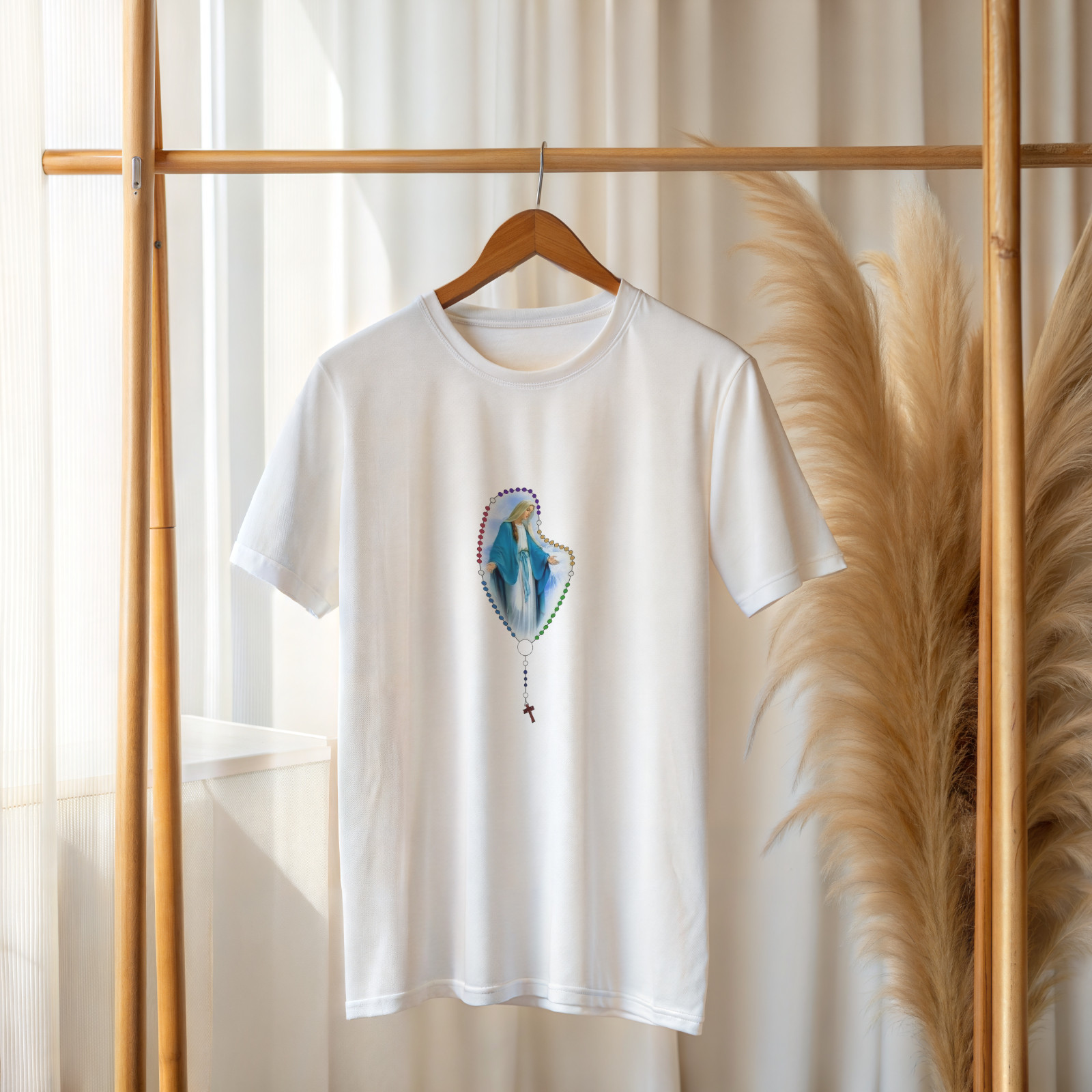 Virgin Mary Rosary T-Shirt Catholic Christian Faith Religious Tee A14