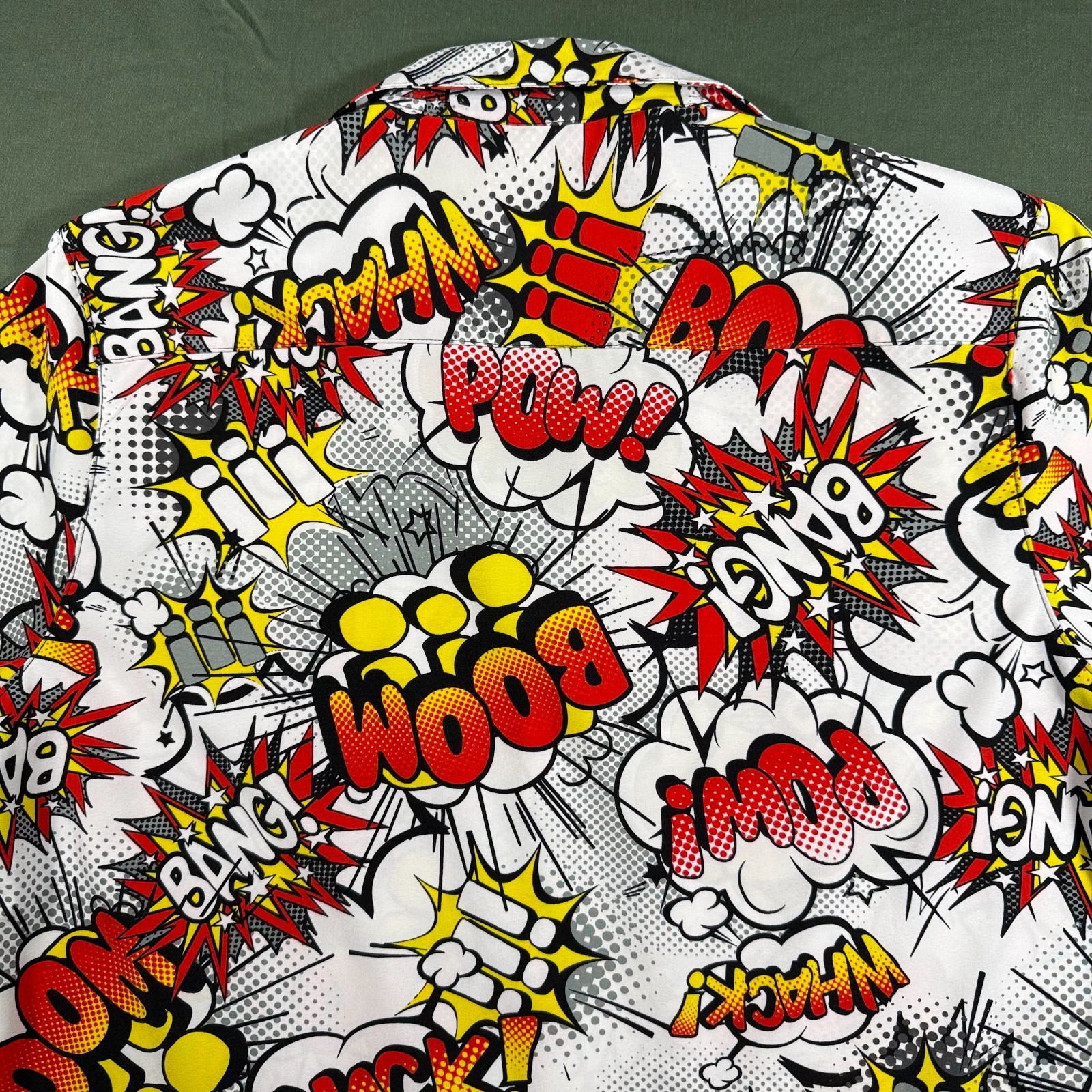 Oh Snap Drill Clothing Comic Pop Art Shirt Mens M Stretch Button Up Bang Pow