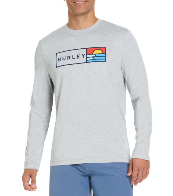 Hurley Men&rsquo;s Sunny Side Hybrid Stretch UV T-Shirt-Gray/Multicolor-Size Small-NWT
