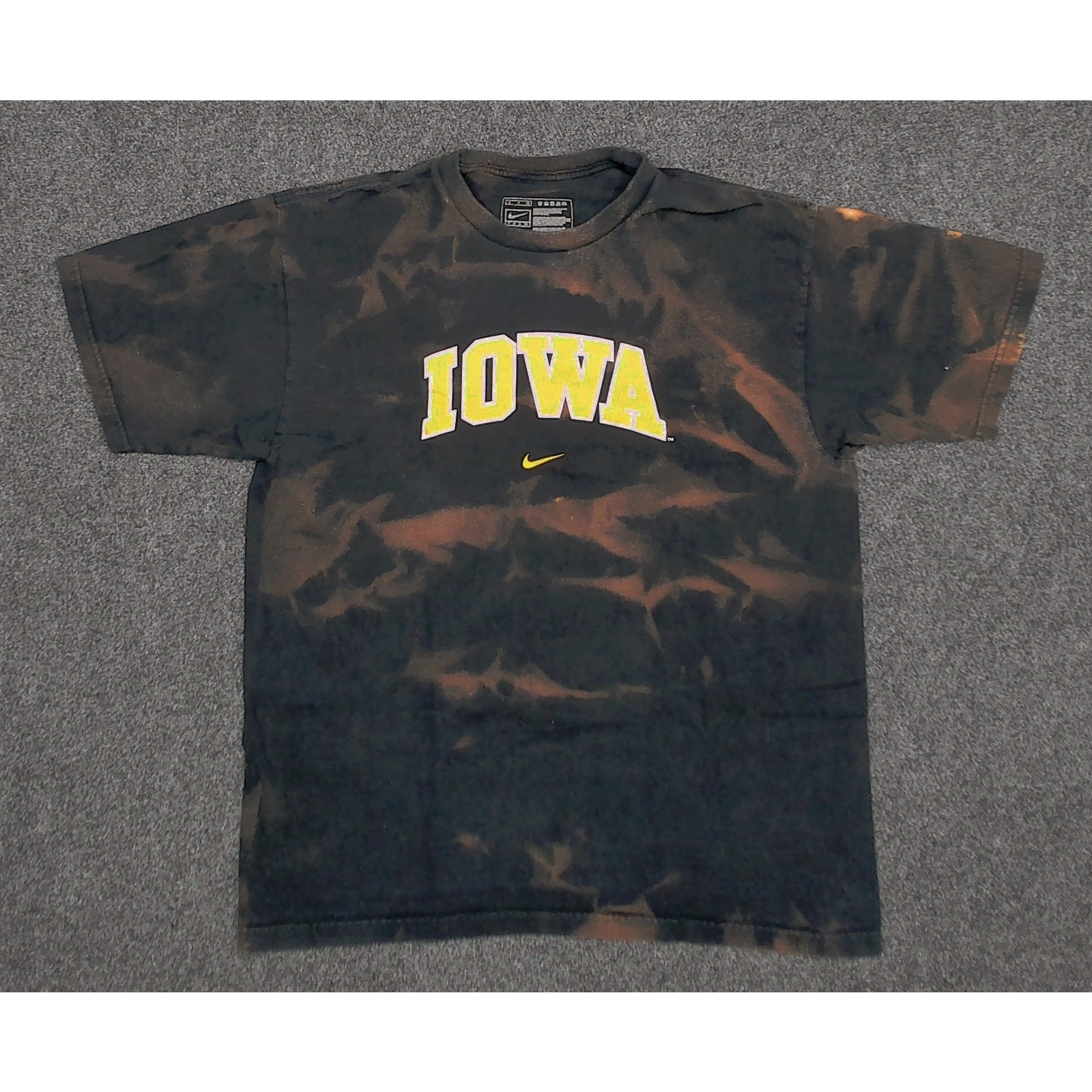 Nike Iowa Hawkeyes Custom Bleach Tie Dye Center Swoosh T Shirt Medium
