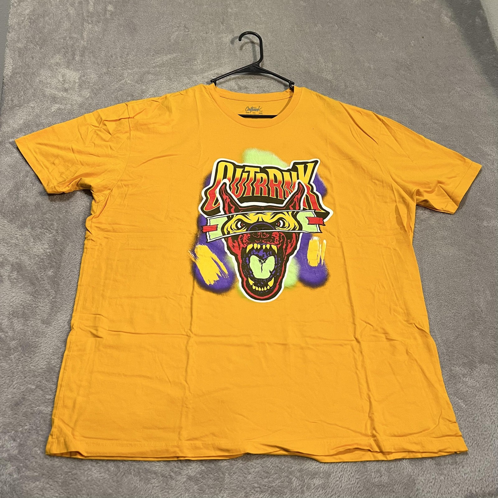 Outrank Shirt Mens 3XL Yellow Graphic Streetwear Dog Rage Tee T-Shirt Outrank