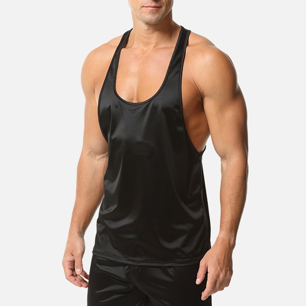 Men Sleeveless Tank Top Glossy Oil Shiny Gym Shirt Sports Running Vest