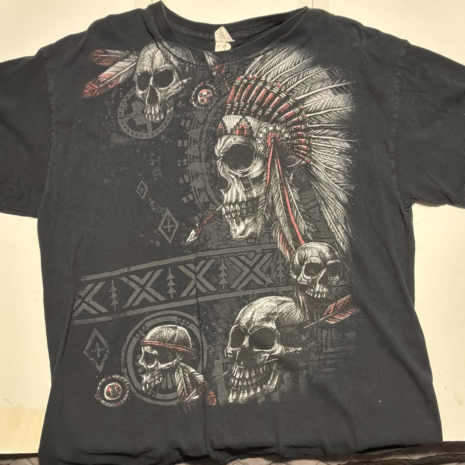 Men&rsquo;s XL Black Skull Graphic Tee Crew Neck Short Sleeve Cotton Knit All Seasons