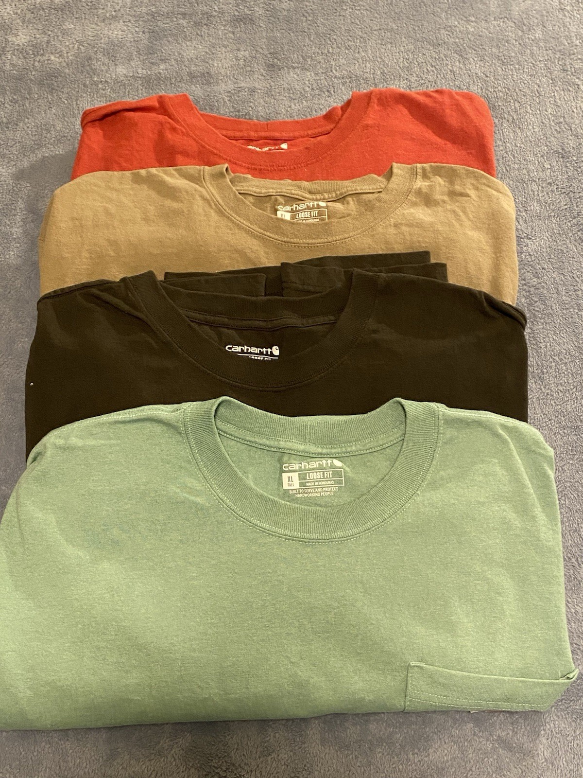 Lot of 4 Carhartt Men&rsquo;s XL Tall Loose Fit Pocket T-Shirts, Men’s Work Wear