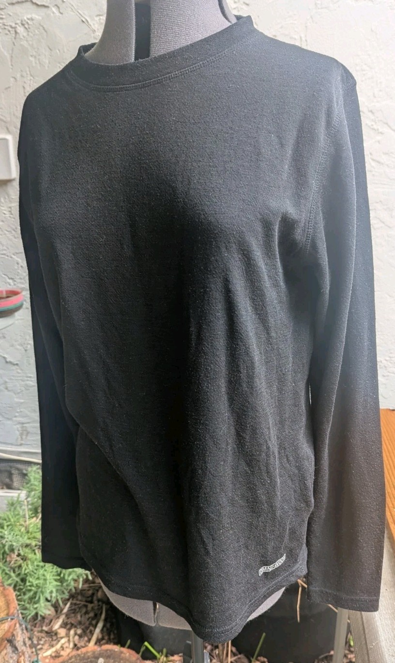 Omni Wool Shirt Mens Size Medium Black Base Layer Long Sleeve Outdoors Camping