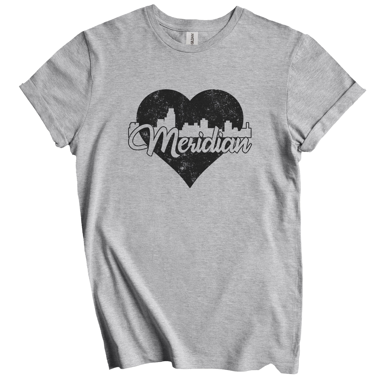 Retro Meridian Mississippi Skyline Heart Distressed T-Shirt