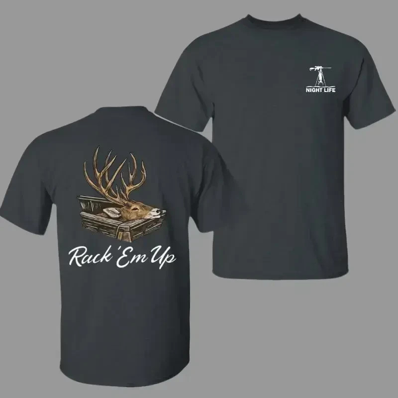 Rack Em Up Deer Hunting T-Shirt Buck Antlers Night Life Hunter Graphic