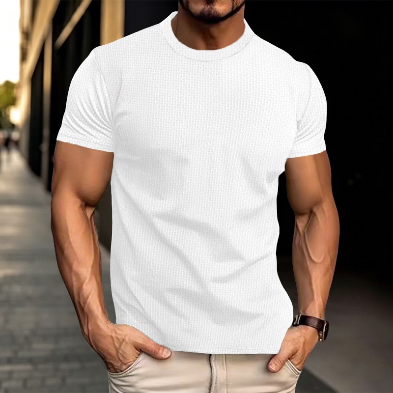 Men&rsquo;s Solid Color Breathable Slim Fit Running Sports Short Sleeved T-shirt