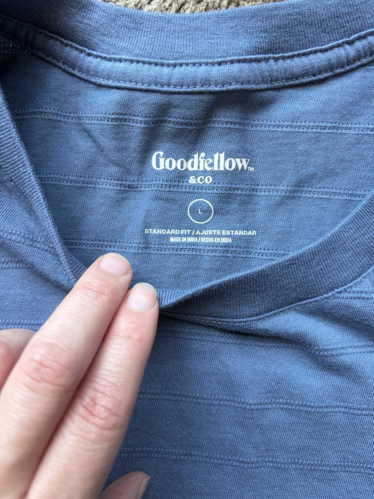 Goodfellow & Co Men&rsquo;s L Standard Fit Crew Neck Short Sleeve Blue Stripe Tee