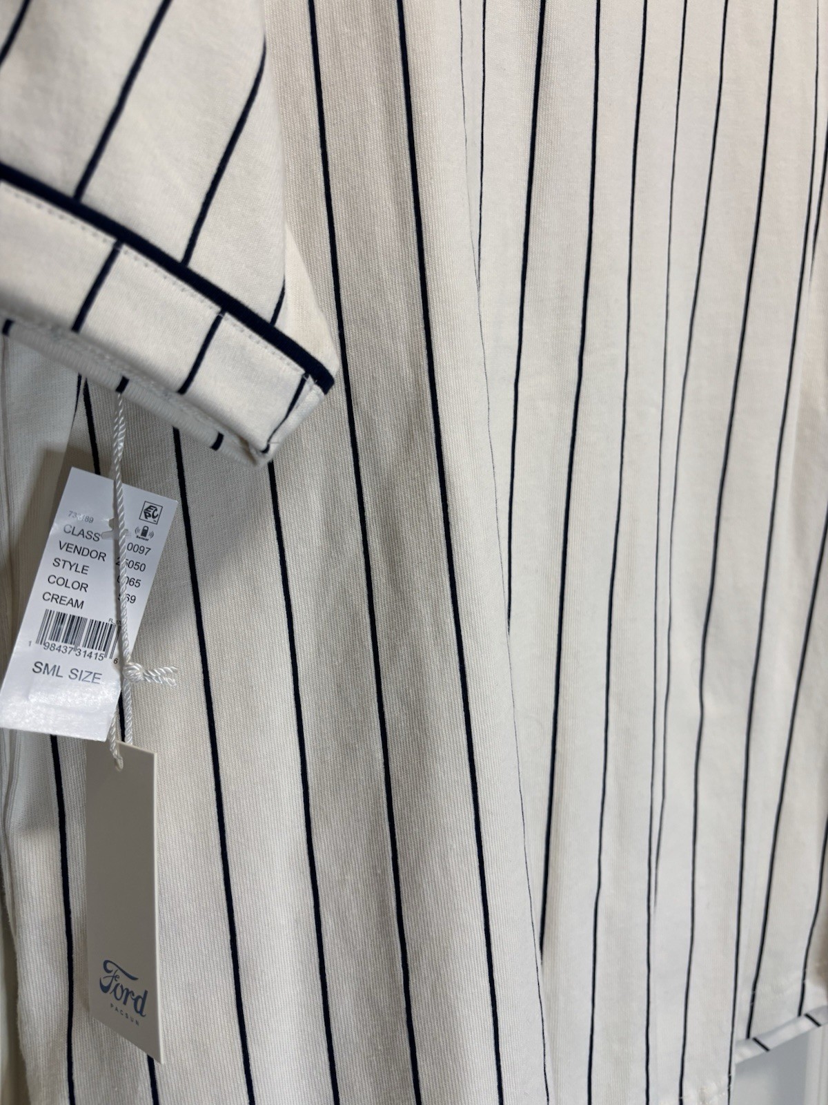 Ford x PacSun Baseball Jersey Mens Small Cream Pinstripe NWT Official Licensed