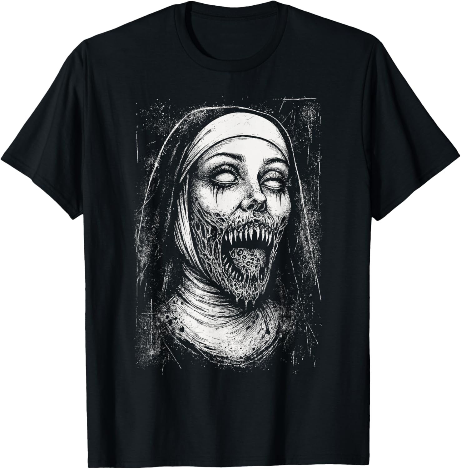 Horror Creepy Nun Demon Unholy Evil Occult Alt Scary Goth Gift Unisex T-Shirt