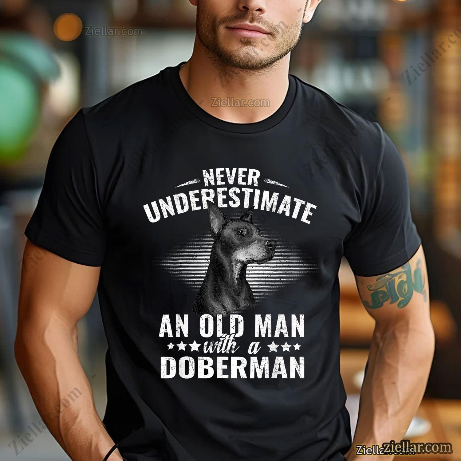Never Underestimate an Old Man with a Doberman Dog Funny T-Shirt Unisex