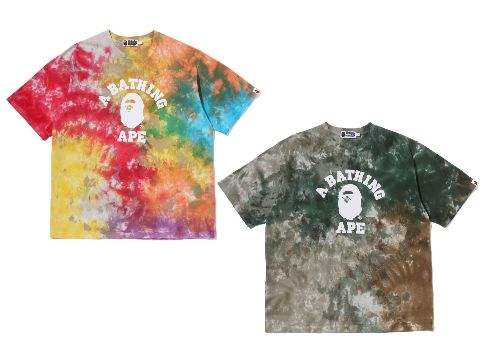 A BATHNIG APE Men&rsquo;s TIE DYE COLLEGE RELAXED FIT TEE 1M30109004