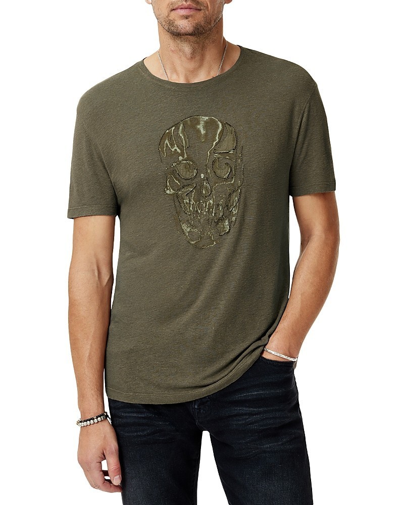 John Varvatos Linen Blend Chain Skull Tee Men&rsquo;s XL Olive Leaf Crewneck Pullover