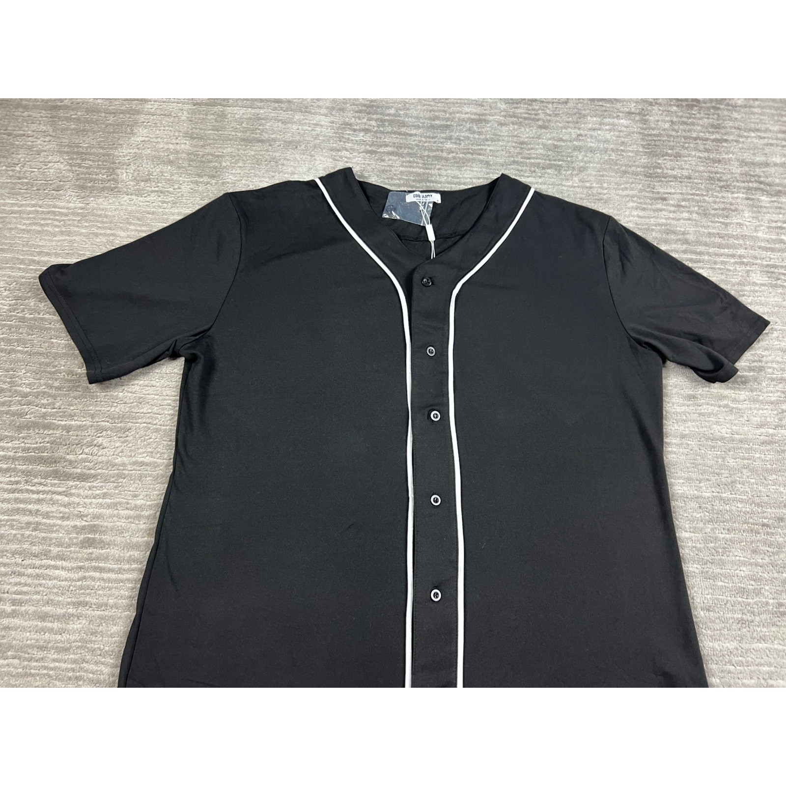 COOFANDY Baseball Jersey Mens Medium Black Short Sleeve Button Down Piping NEW