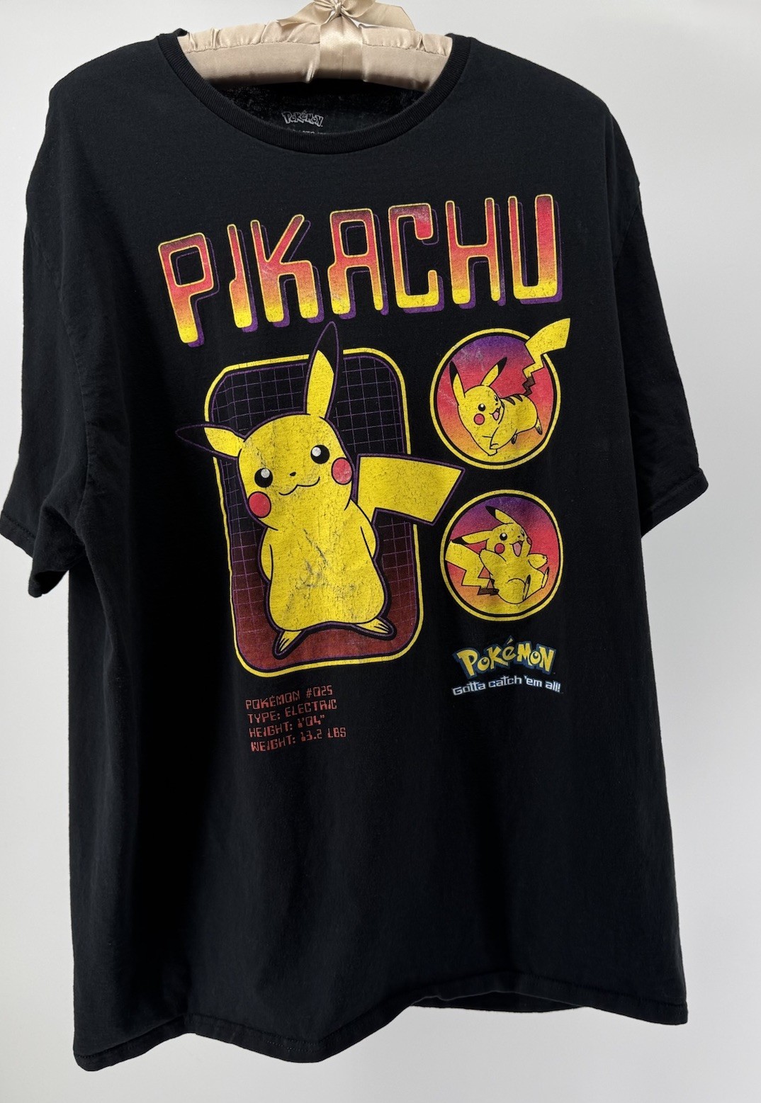Pokemon Pikachu Graphic Tee 2XL Black Retro Anime Streetwear Nintendo Shirt