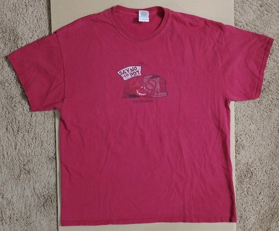 « Say No To Pot » Baltimore Shirt Red Mens XL 22.5 Pit 28.5 Long Flaw