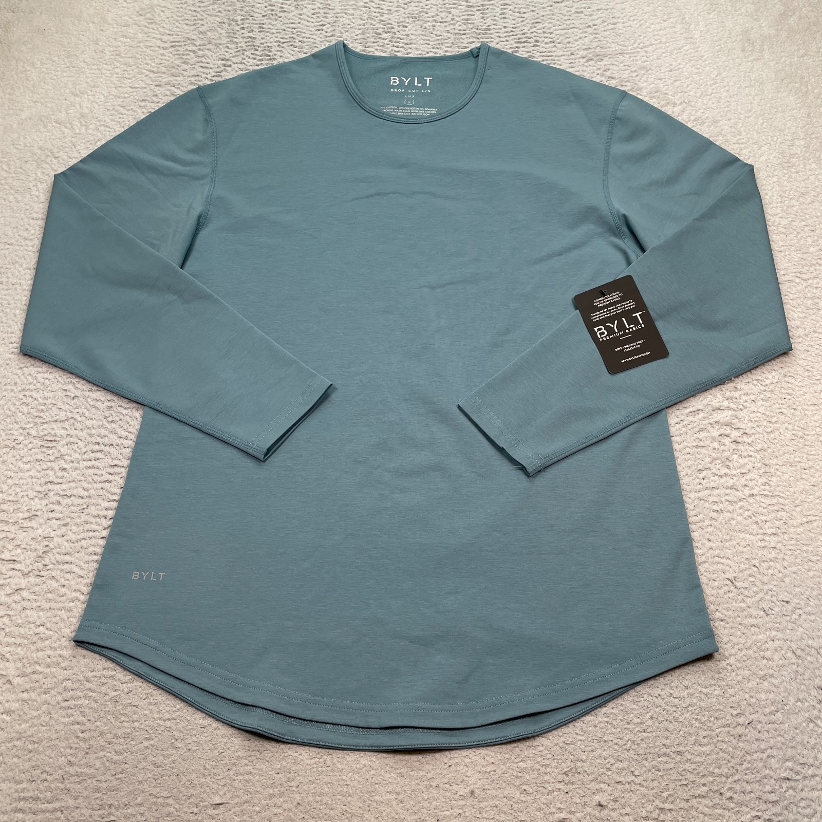BYLT Drop Cut LUX Long Sleeve Stretch Blue Shirt Men&rsquo;s Large NWT