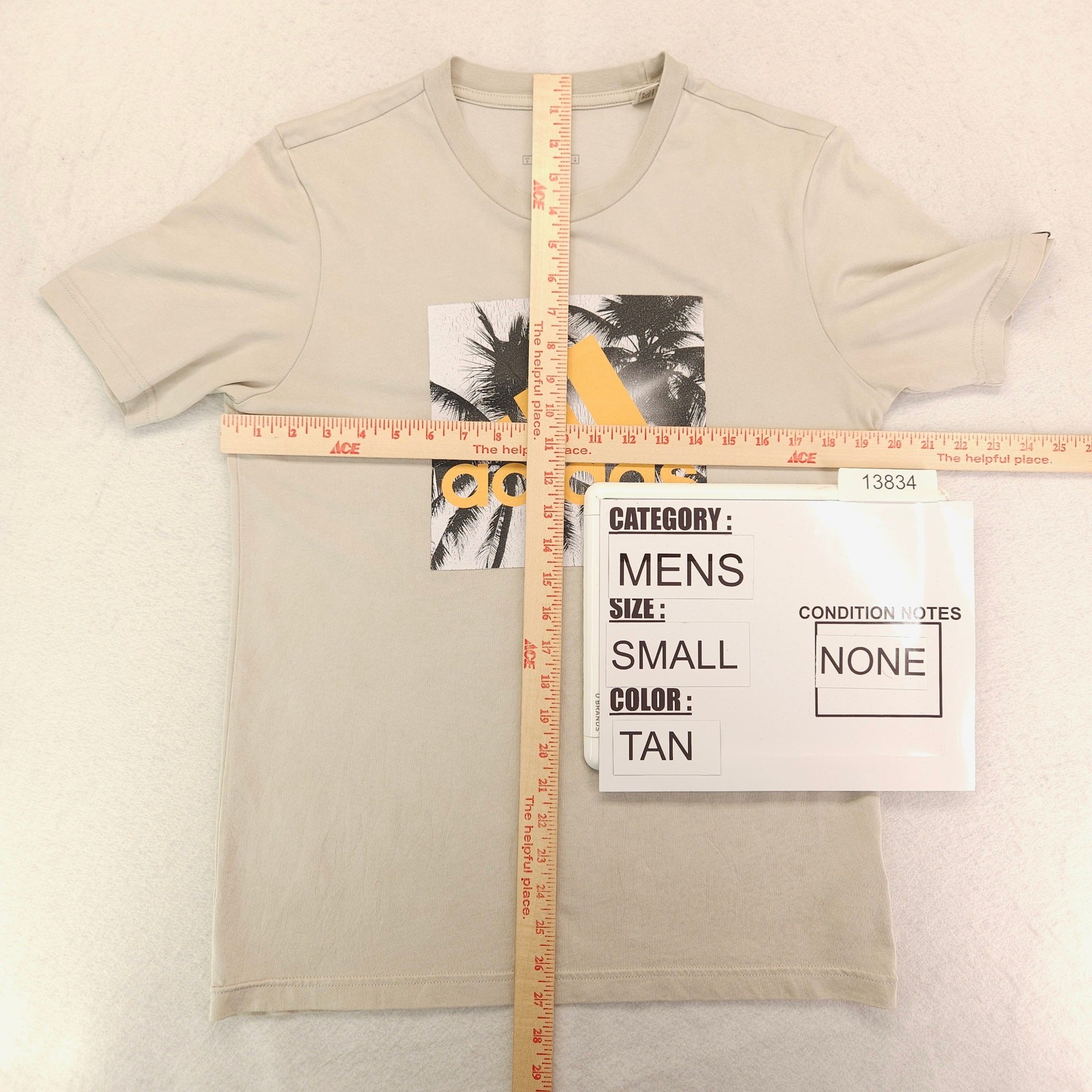 Adidas Casual Crew Neck Short Sleeve Graphic T Shirt Mens Size Small S Tan