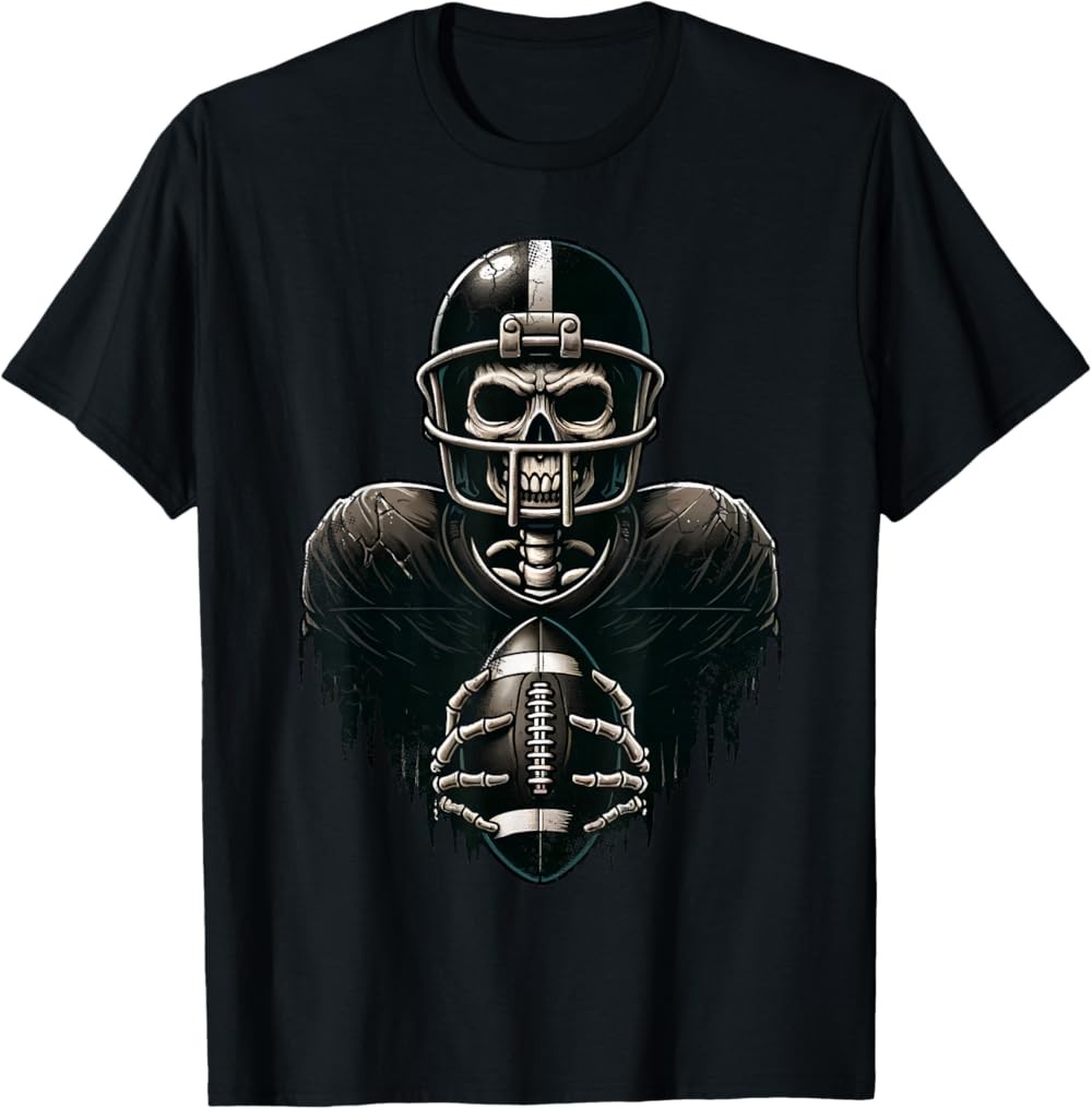 NEW LIMITED Halloween Skeleton Football Player Spooky Sports Graphic T-Shirt
